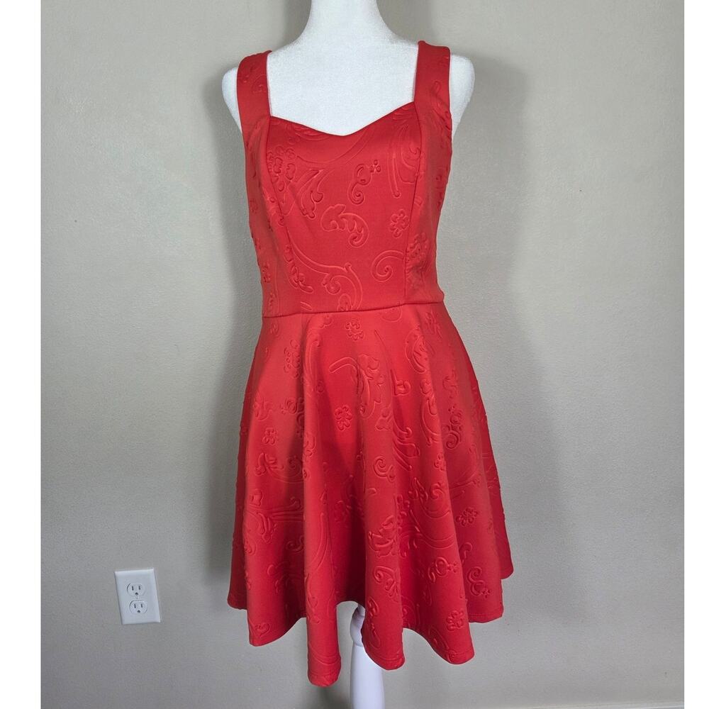 Trixxi Pinup Retro Red Fit & Flare Mini Dress Size Junior 9 Black Tie Open Back